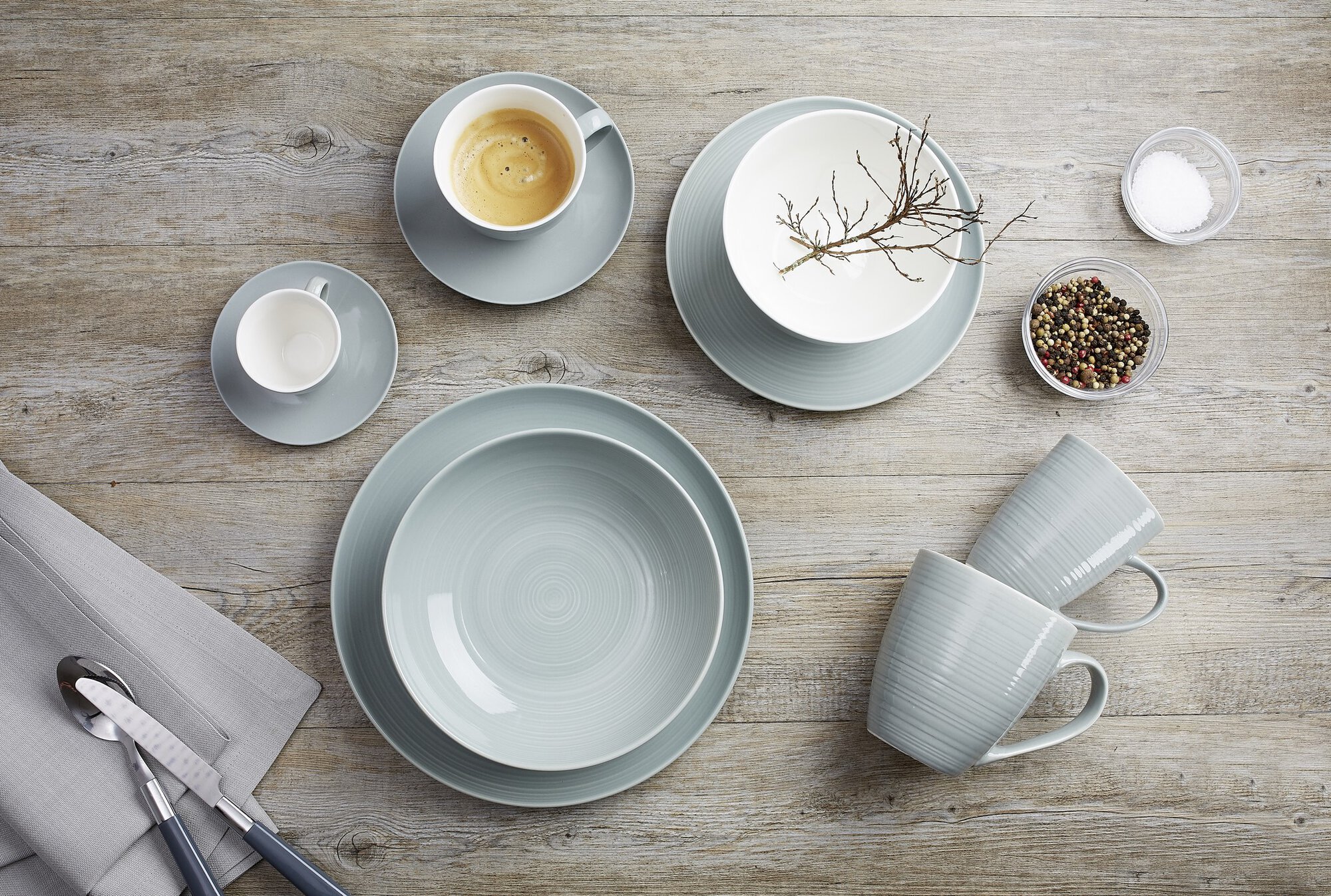 Henkelbecher Suomi Graublau 310 ml - Porzellan, spülmaschinenfest, konisch, blau