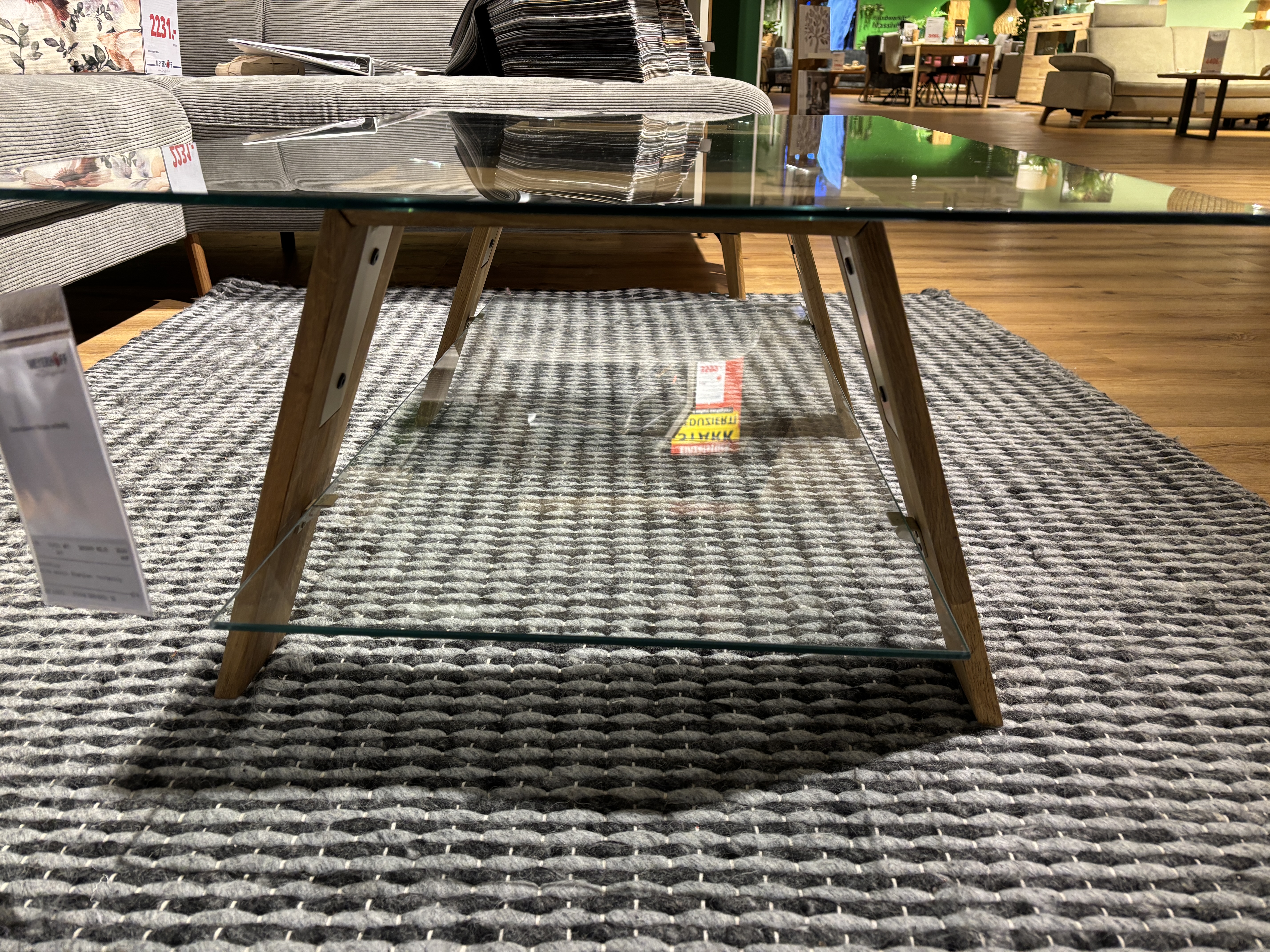 Couchtisch, Eiche massiv, Klarglas, rechteckig - MyTrend 231